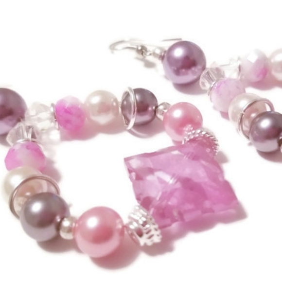 Lavender Pink Teardrop Earrings glam festival - Picture 4 of 5